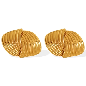 Polished gold scallop shell stud earrings with textured vertical ridges for women