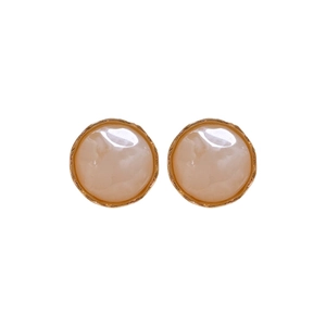 French vintage round wrinkled stud earrings in glossy peach with gold metal frame