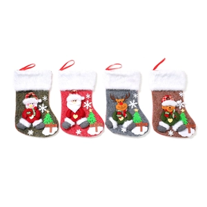Set of 4 linen Christmas stockings featuring 3D Santa, Snowman, Reindeer, and Bear designs