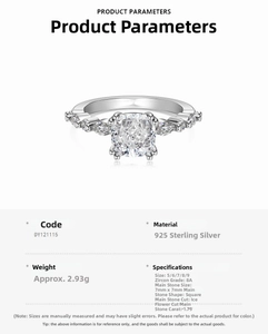 Detailed view of S925 silver ring featuring a 1.75ct square ice-cut cubic zirconia