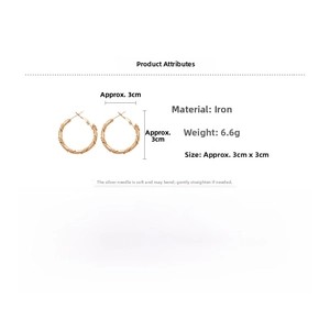 Size guide showing 3cm twisted hoop earrings in gold finish with silver needle