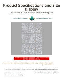 Detail of 9-sheet Christmas window stickers with snowmen and reindeer on PVC material