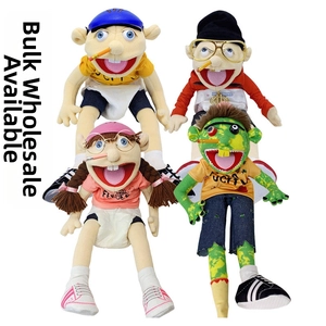 Detailed set of four plush puppets with hats and glasses for parent-child interaction