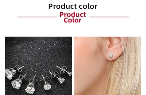 Macro detail of six-claw titanium steel stud earrings with cubic zirconia in multiple sizes