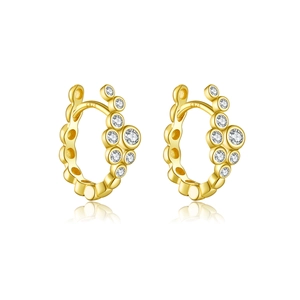 S925 sterling silver hoop earrings in gold with sparkling white cubic zirconia clusters