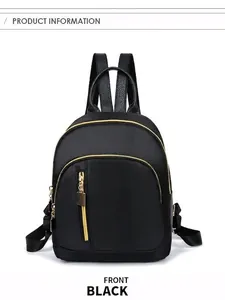 Waterproof black nylon mini backpack for women featuring stylish gold zippers and front pocket