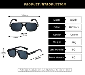Spécifications de taille détaillées et paramètres techniques pour lunettes de soleil