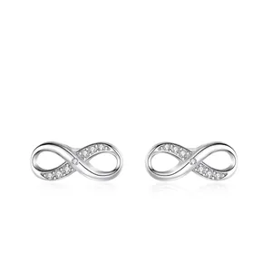 Infinity Stud Earrings 925 Sterling Silver For Women Minimalist Romantic Sparkly Cubic Zirconia Eternal Love Jewelry Gift
