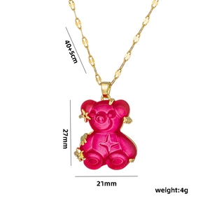 Titanium steel necklace with pink bear pendant and 40+5cm gold chain dimensions