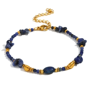 Bracciale vintage in acciaio inossidabile placcato oro 18K con pietre naturali blu