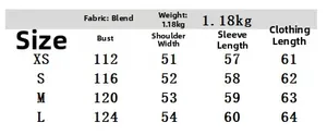 Detailed size chart for women faux suede jacket with detachable collar dimensions