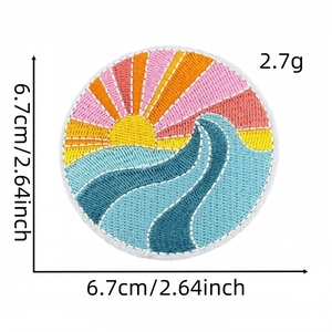 Colorful sunset and wave embroidered iron-on patch for beach bags and summer decor