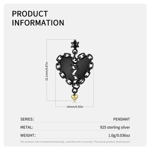S925 sterling silver heart pendant necklace in black and gold hollow design