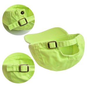 Neon green cotton baseball cap with adjustable metal buckle on the back strap