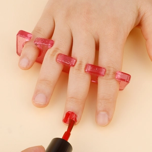 Pink translucent glitter silicone toe separator for nail polish application and pedicure