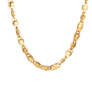 Polished gold vacuum-plated hexagonal link chain necklace with geometric industrial design
