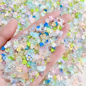 Mixed 3D resin nail art charms with iridescent flowers hearts and butterfly shapes