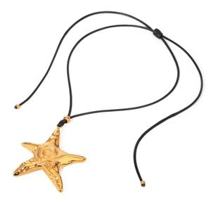 18k gold plated stainless steel starfish pendant necklace with black wax rope cord