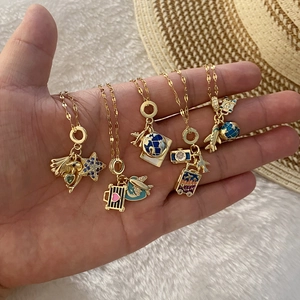 Travel Ocean Theme Pendant Necklace Gold Copper Stainless Steel Airplane Globe Shell Starfish Enamel Jewelry For Women