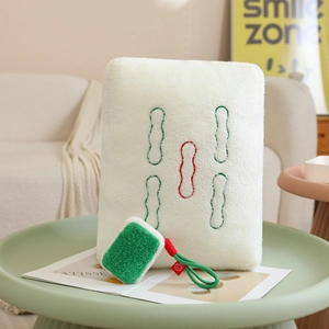 Plush Mahjong throw pillow with Five Bamboo embroidery and matching mini keychain accessory
