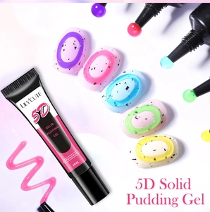 Close-up of 5D solid pudding gel in pitaya color for 3D nail art styling effects