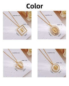 Four styles of 18k gold plated Virgin Mary pendants with sparkling zircon stone settings