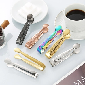 Sugar Tongs 304 Stainless Steel Rose Flower Relief Mini Ice Tongs For Coffee Tea Dessert Kitchen Tool