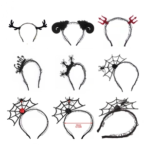 Set of 9 Halloween headbands featuring devil horns and spider webs in 12cm width