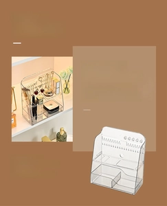 Detailed view of the PET transparent jewelry box with necklace hooks and sliding drawers