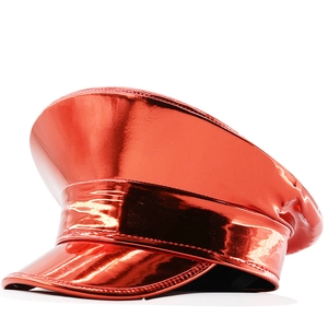 Metallic Laser PU Leather Military Captain Hat Shiny Holographic Flat Top Performance Party Hat For Adults