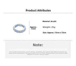 Detail view of light blue marble acrylic geometric bangle, 29g weight and 7.5cm diameter