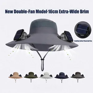 Chapeau Bob À Double Ventilateur Solaire Nylon Large Bord Respirant Extérieur Randonnée Pêche Protection Solaire