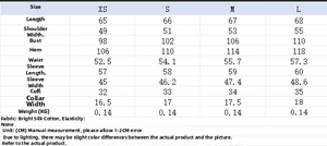Detailed size chart for women's casual cape top including length and bust measurements