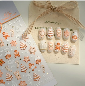 3D Weihnachts-Nagelaufkleber mit Lebkuchenmann und Schneeflocken-Relief für DIY Maniküre