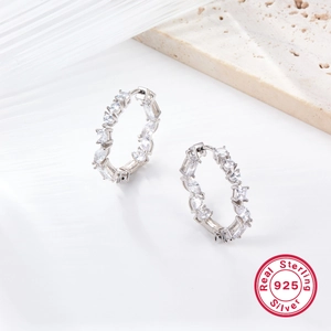Elegant 925 sterling silver hoop earrings encrusted with sparkling zircon stones