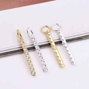 Rectangular S925 sterling silver bar pendants with micro-paved cubic zirconia accents