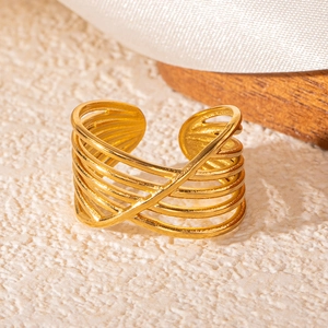 Detail of 18k gold plated stainless steel multi-layer crossover snake-style ring