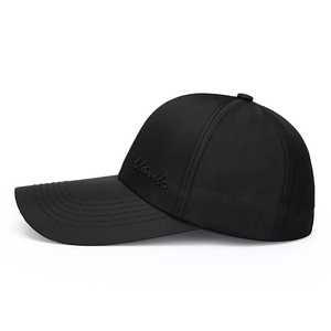 Black embroidered baseball cap with long visor and Classic lettering for outdoor leisure