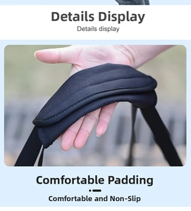 Macro shot of thick padded shoulder strap with breathable mesh for pet walking harness