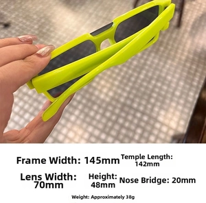 Detailed dimensions of fluorescent yellow punk sunglasses with lens width and weight specs