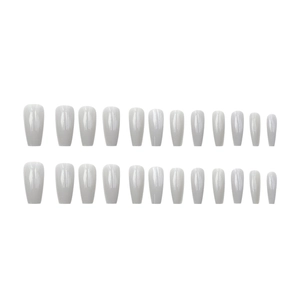 Minimalist transparent grey long coffin press-on nails set with glossy finish for women