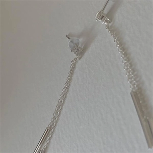 Minimalist S925 sterling silver long linear drop earrings with cubic zirconia chain