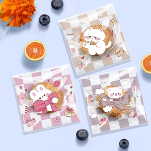 Transparent cartoon animal cookie bags with cat rabbit and bear patterns for gift packing