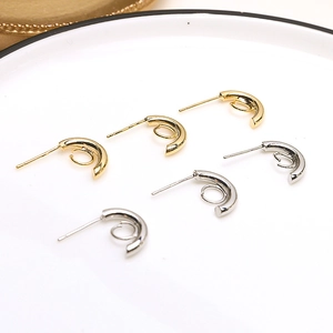 Gold and silver 18k plated C-shaped half-round earring findings for DIY jewelry making