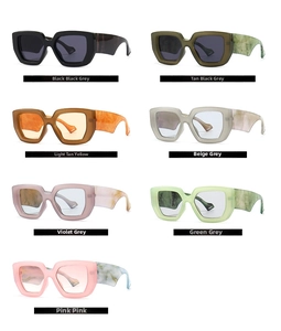 Detailed comparison of modern retro sunglasses featuring unique wavy cut temples in seven colors
