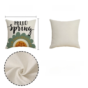 Linen pillow cover with Hello Spring floral print in 18x18 inch size with back view
