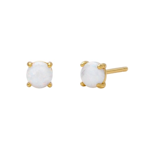 Elegant gold plated S925 sterling silver stud earrings with white opal gemstones