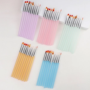 Multi-purpose nail art brush set with colorful transparent resin handles and synthetic bristles