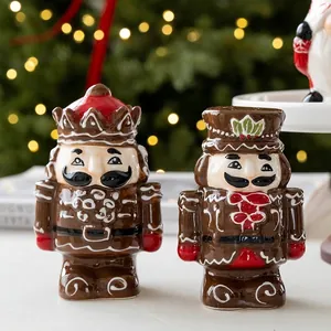 Christmas nutcracker ceramic salt and pepper shakers in gingerbread brown style