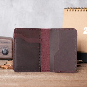 Slim dark brown crazy horse leather wallet with multi-card slots and manual stitching